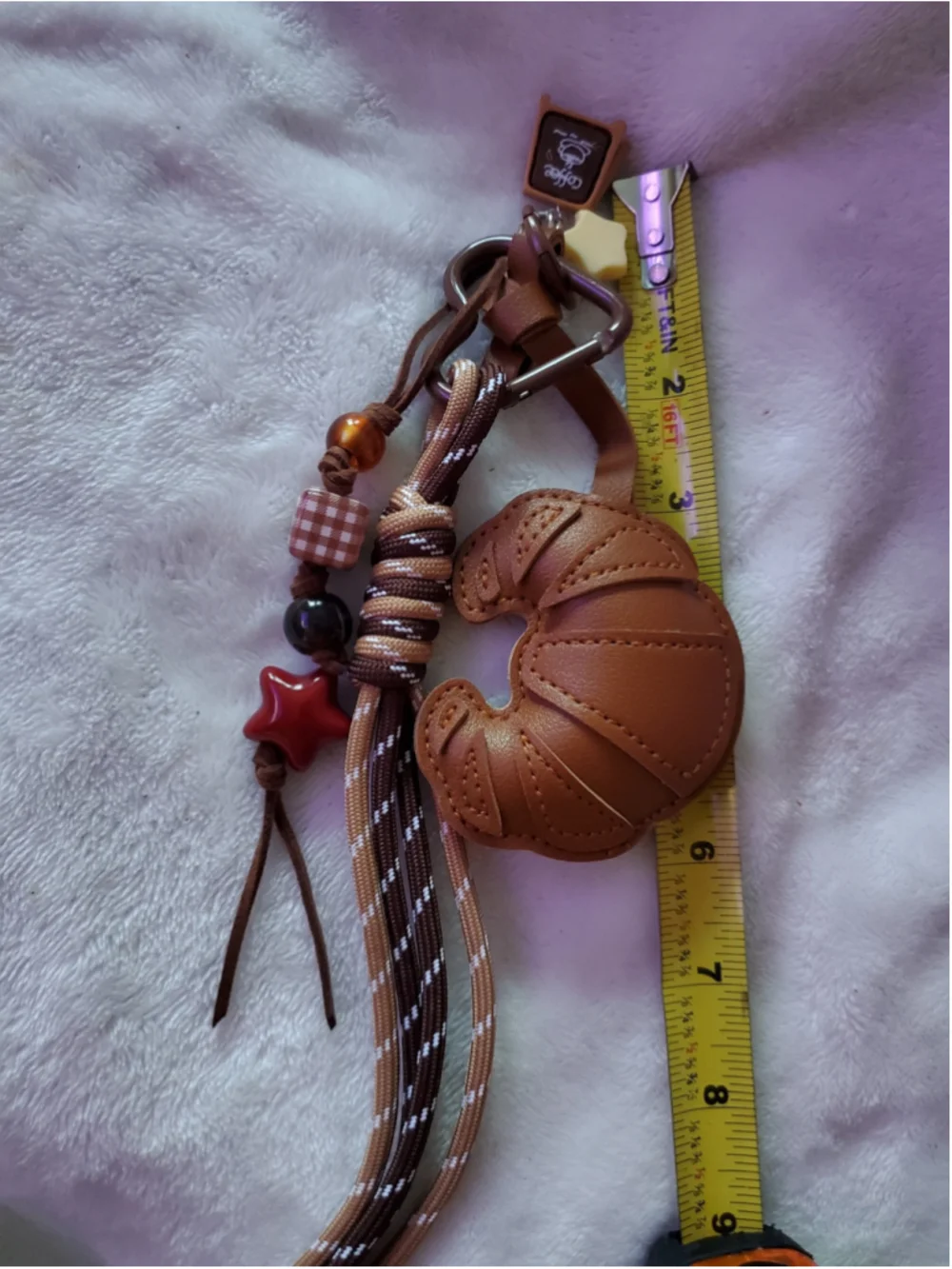 Beautiful Brown and Beige Croissant Bag charm/ Keychain with extra charms
